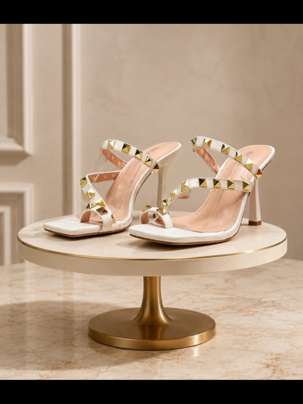 Bella Marie White Studded Strappy High Heel Sandals